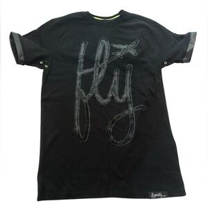 Fly Society Faux Leather Trim Short Sleeve Shirt - Mens Size Small - Black